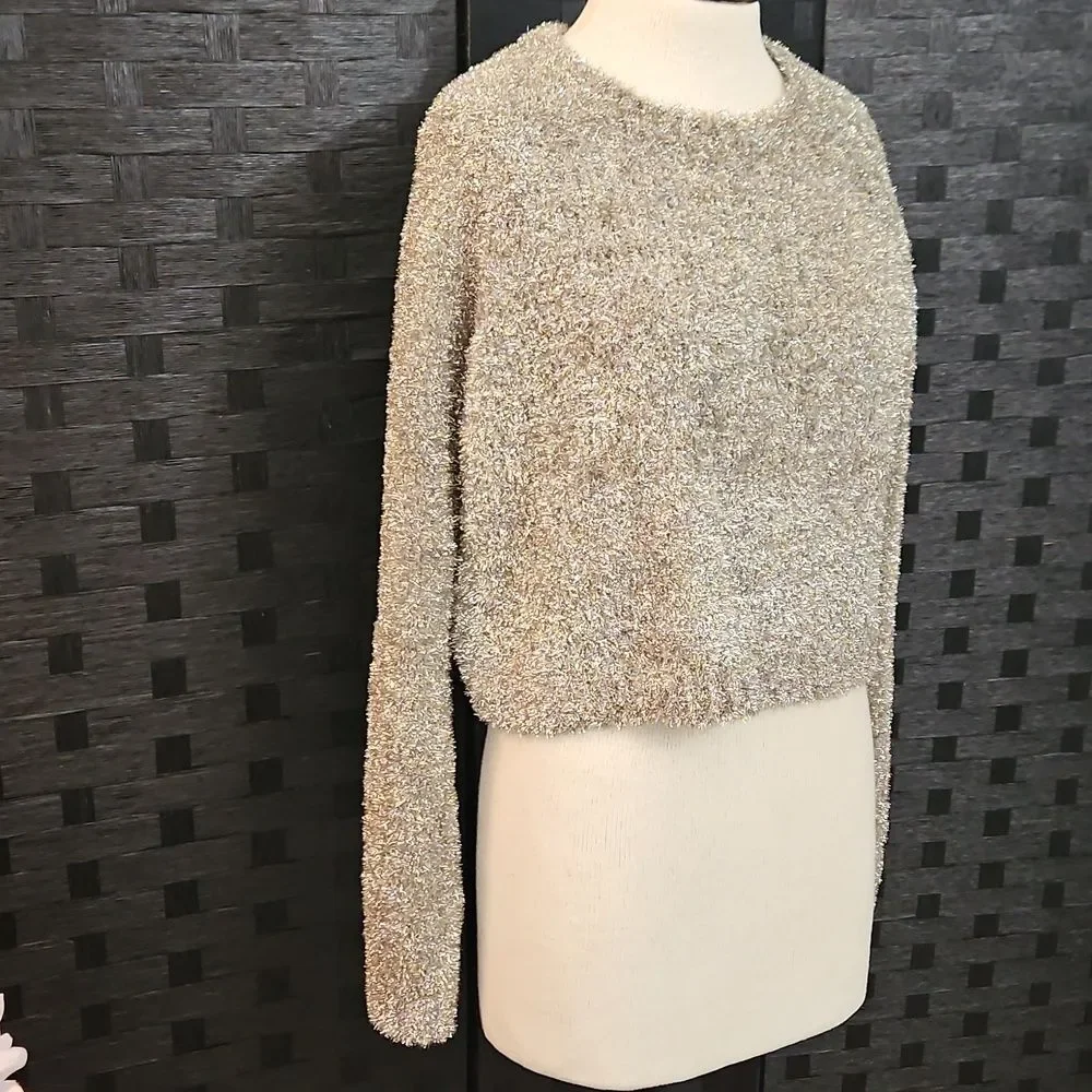 All Saints Rosetta Tinsel Short metallic sweater Size Medium